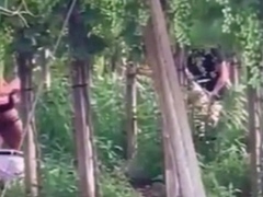 Spying Blonde Hooker Fucking In The Woods
