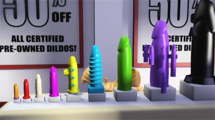 3DGSPOT Blonde Teen Deepthroats And Gags A Huge Cock In A Dildo Shop! 3D ANIMATION!