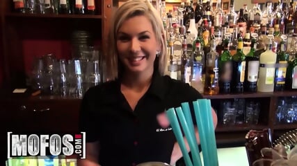 MOFOS Barmaid Rihanna Samuel Gets A Pounding And A Messy Cumshot From A Customer Behind The Bar
