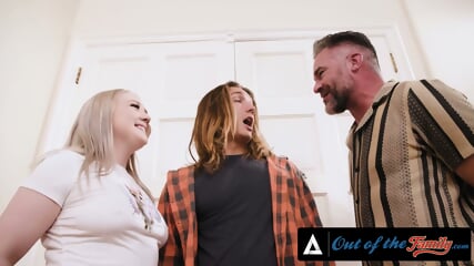 OUT OF THE FAMILY Teen Eva Nyx Cheeky Under Table Blowjob Turns Dinner Into Stepdad Threesome Fuck