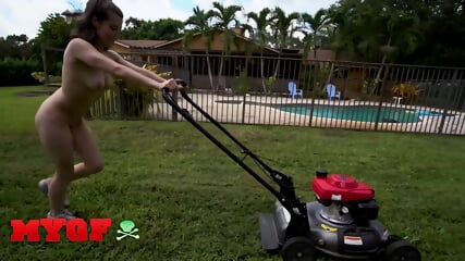 MY GF Petite Brunette Spencer Bradley Does Her Weekend Chores, Mowing The Lawn & Taking A Big Cock In Her Pussy